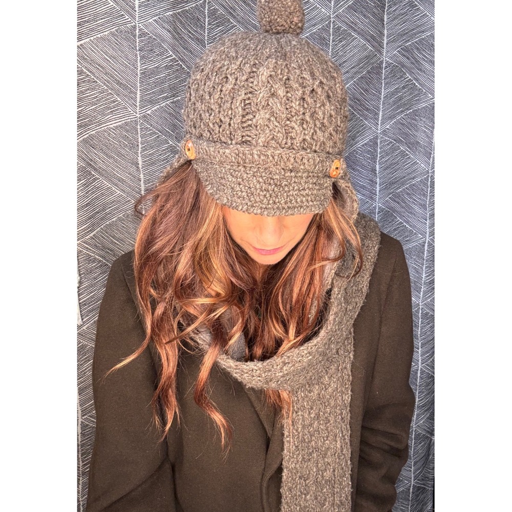 Wool Crochet Trapper Hat Scarf‎ Combo